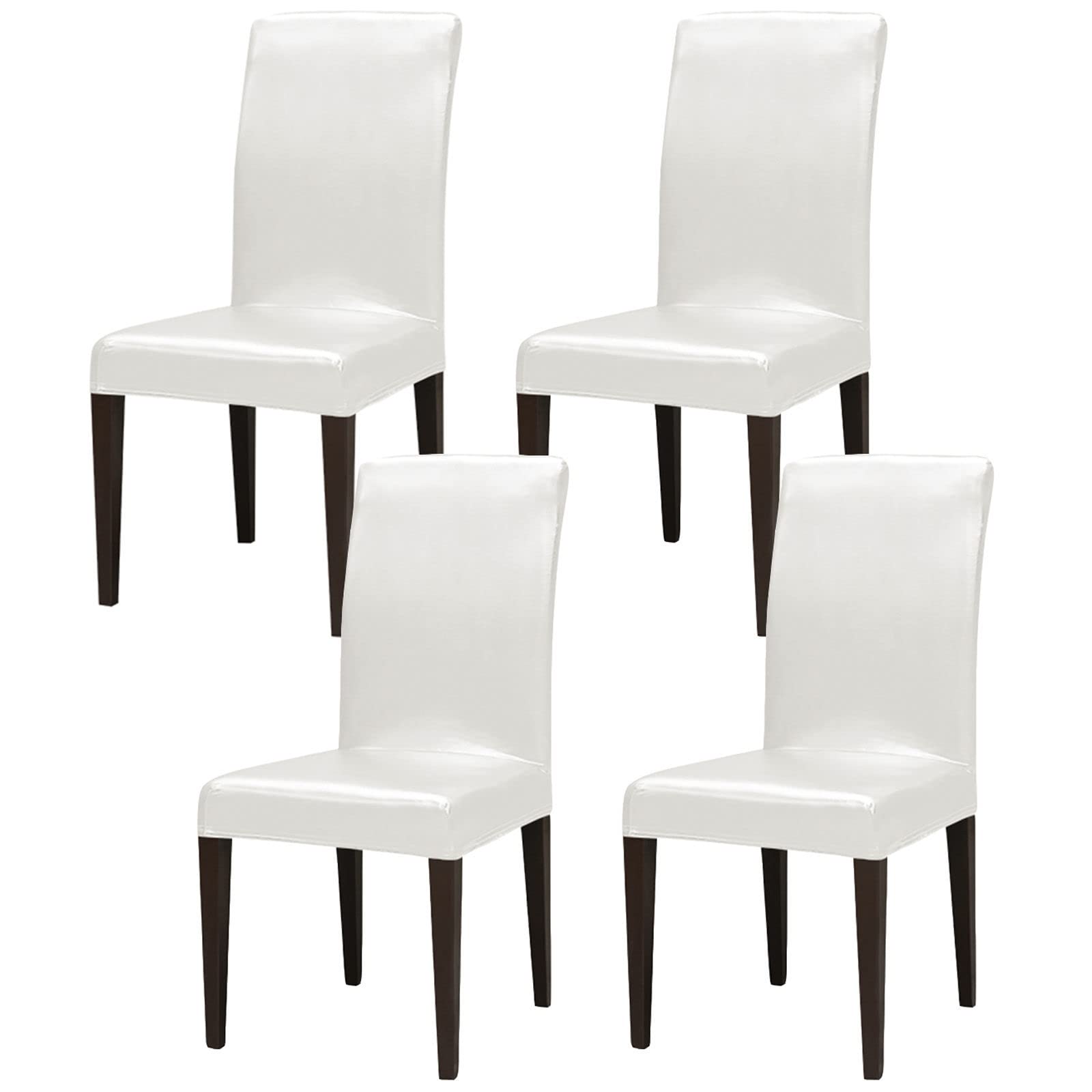 Premium PU Leather Dining Chair Covers - Stretchable, Waterproof Chair Slipcovers (Set of 4, Cream) for Dining Room, Kitchen & Hotel Use - Protect & Upgrade Your Chairs for Everyday Meals & Special Occasions