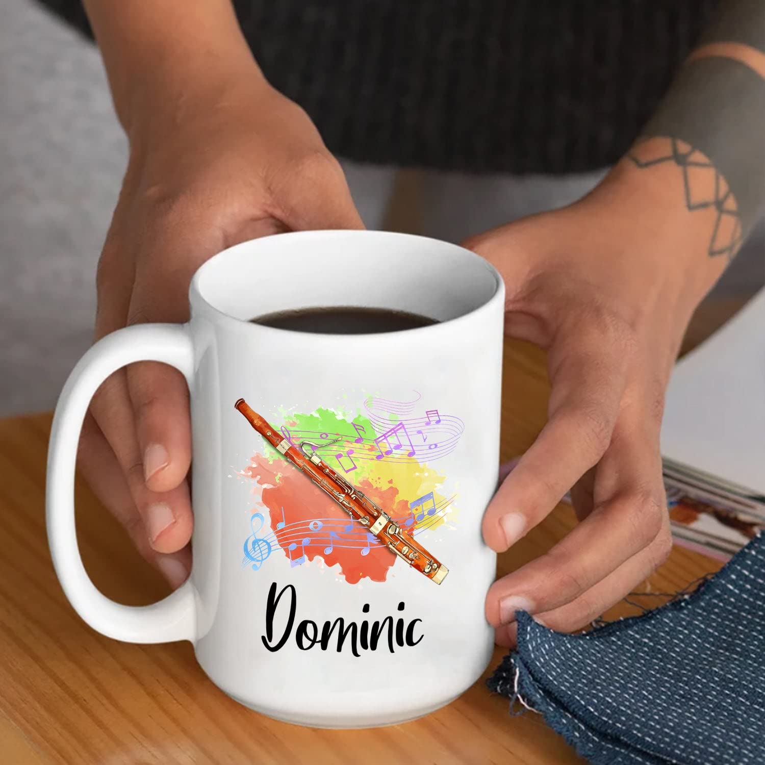 Personalized Bassoon Coffee Mug 11oz & 15oz - Custom Name Bassoon Player Travel Mug - Unique Gift for Bassoonists (Men & Women) - Perfect for Music Lovers, Office Use & Travel