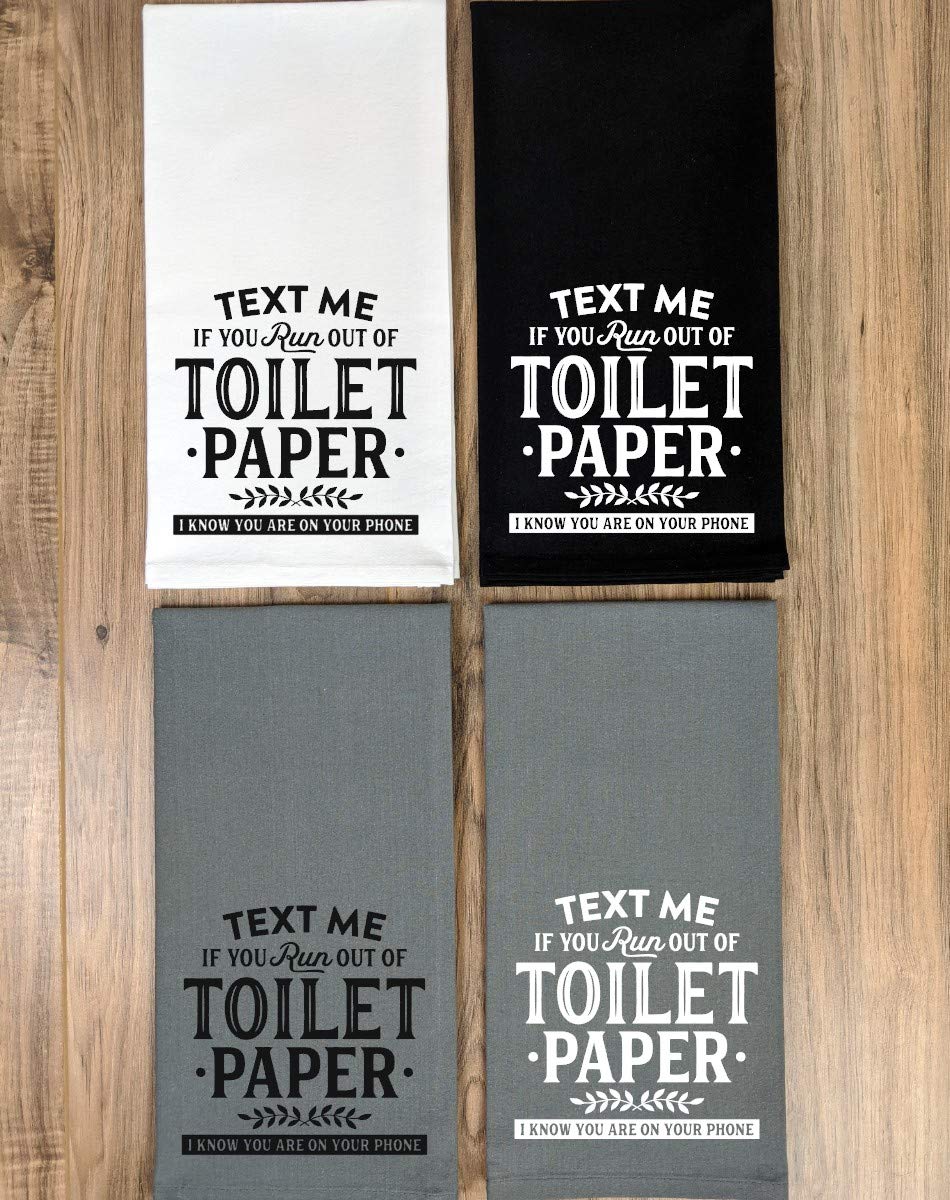 Funny Toilet Paper Joke Flour Sack Towel - 'Text Me If You Run Out' Bathroom Humor Gift | Perfect for Bathroom Decor, Housewarming & Gag Gifts