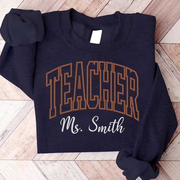 NAZENTI Personalized Teacher Sweatshirt - Custom Embroidered Name Hoodie for Women Educators - Thoughtful Teacher Appreciation Gift for School, Classroom & Retirement