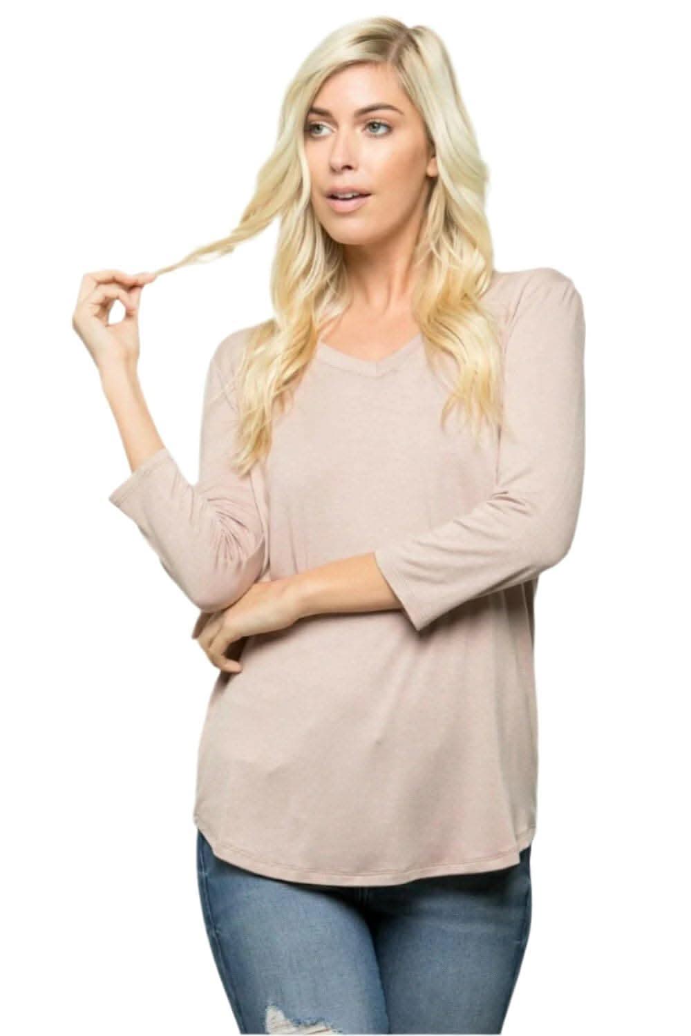 Celeste 3/4 Sleeve V-Neck T-Shirt for Women - Soft Cotton Purple Top, Plus Size 2XL - Casual Wear, Layering & Everyday Comfort