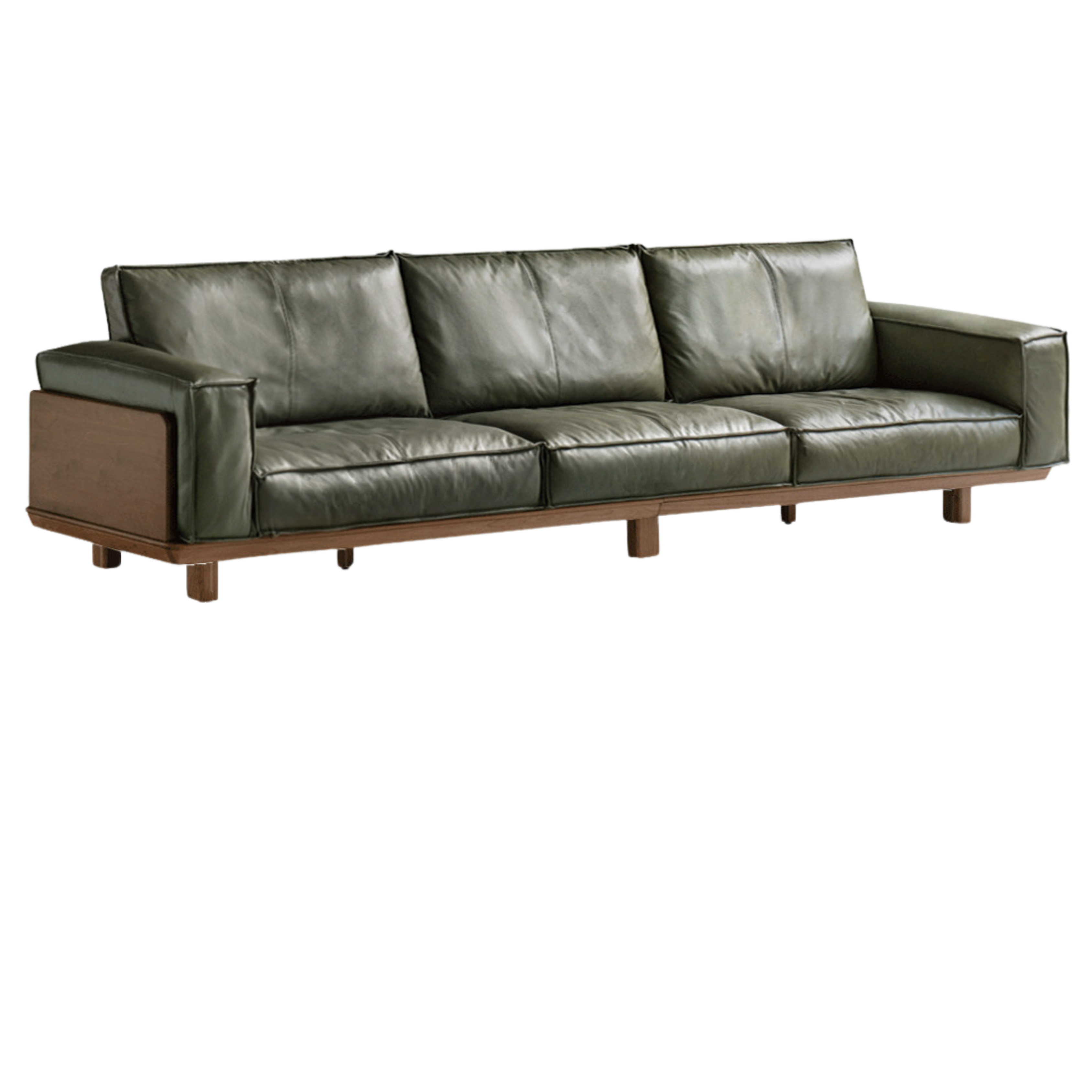 Premium Black Walnut Solid Wood Leather Sofa - Handcrafted Luxury Sofa for Living Room, Office & Lounge - Durable & Stylish Modern Furniture for Home Decor