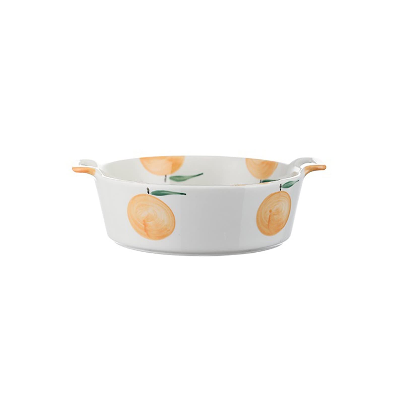 6.6 Inch Round Baking Dish with Handle - Microwave & Oven Safe Yellow Bakeware for Potatoes, Chicken, Casseroles - Perfect for Baking, Roasting & Serving (Fruit Pattern Design)