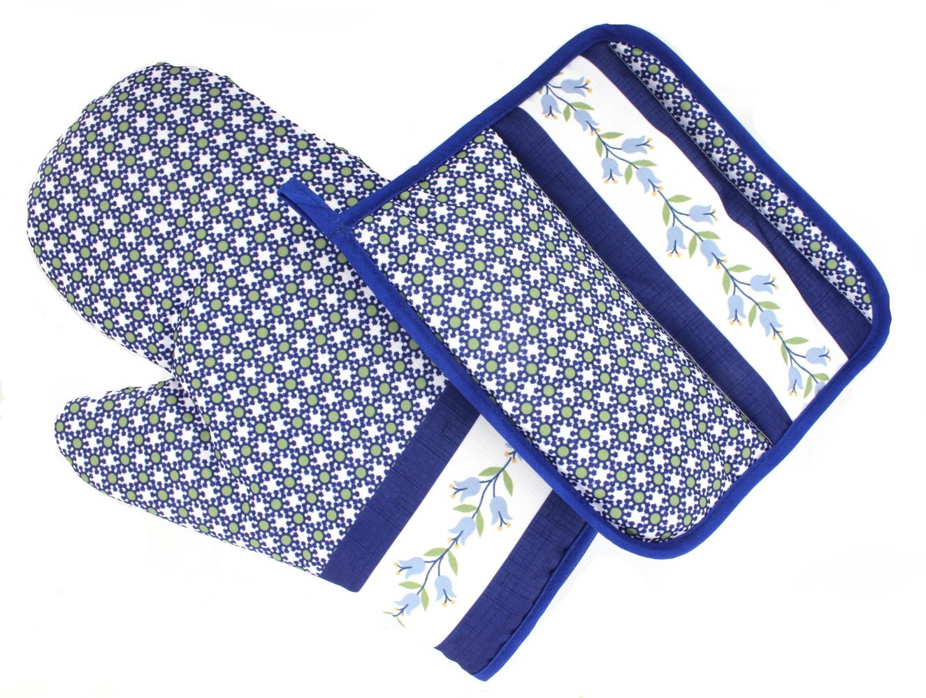 Blue Rose Polish Pottery Tulip Pot Holder & Oven Mitt Set - Heat Resistant Kitchen Accessories for Cooking, Baking, and Serving - Perfect for Home Chefs and Gift Giving