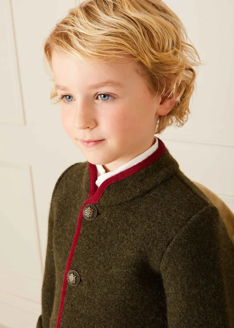 Stylish Green Austrian Single Breasted Contrast Trim Jacket for Kids (18 Months to 10 Years) - Perfect for School, Parties & Special Occasions