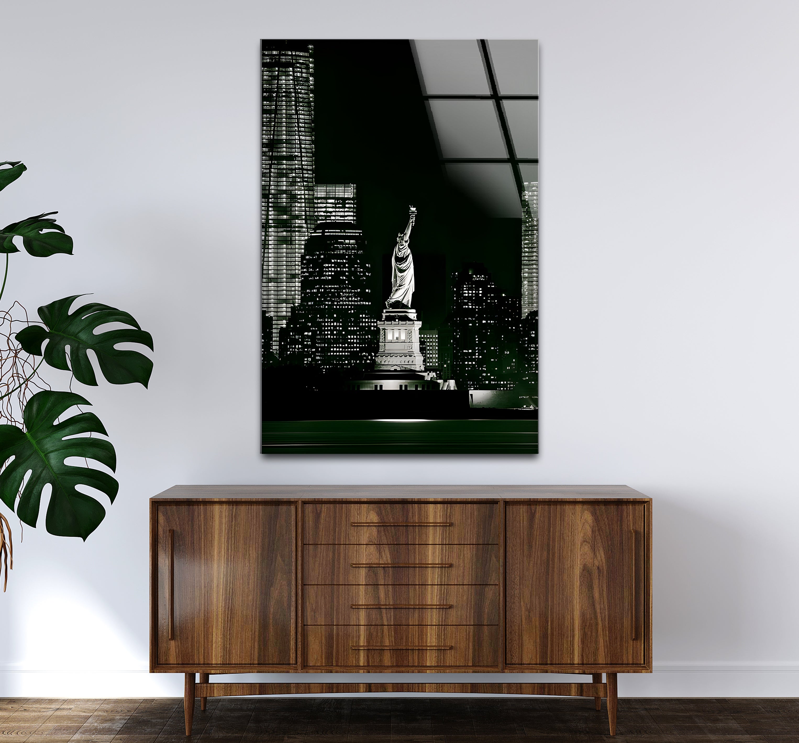 Black & White Statue of Liberty Glass Wall Art - Elegant Home Decor for Living Room, Office & Gifts - USA Patriotic Souvenir & New York Themed Interior Design