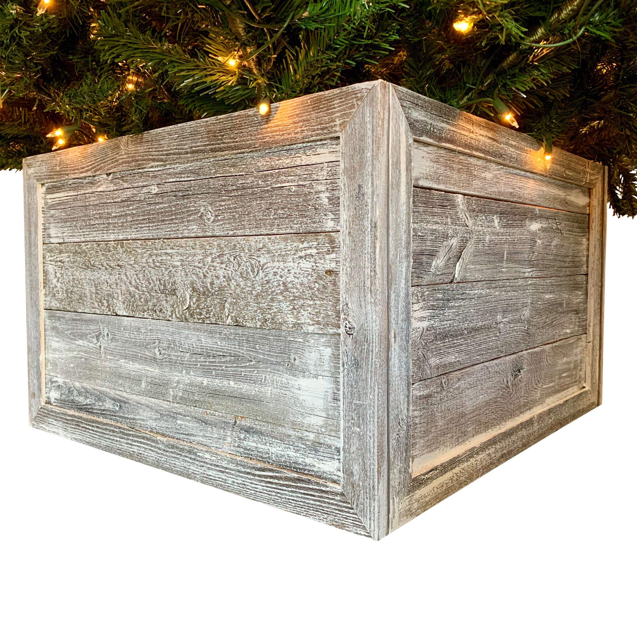 HomeRoots 23-Inch Gray White Wash Plank Christmas Tree Collar - Rustic Farmhouse Holiday Decor for Fireplace Mantel & Living Room