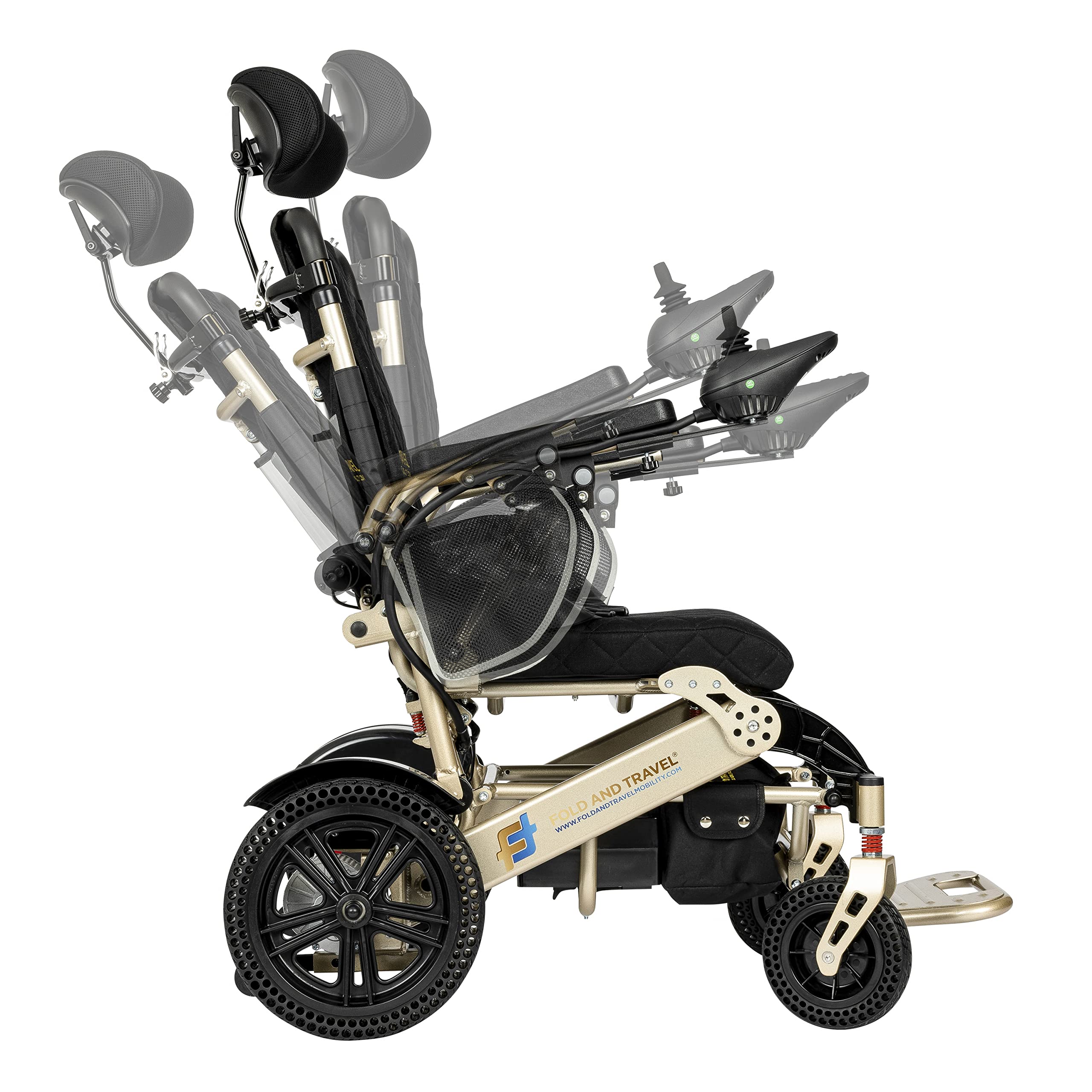 Foldable Electric Wheelchair for Adults & Seniors - Auto Recline Power Wheelchair with Gold Frame | Indoor & Outdoor Mobility Aid for Home, Travel & Shopping