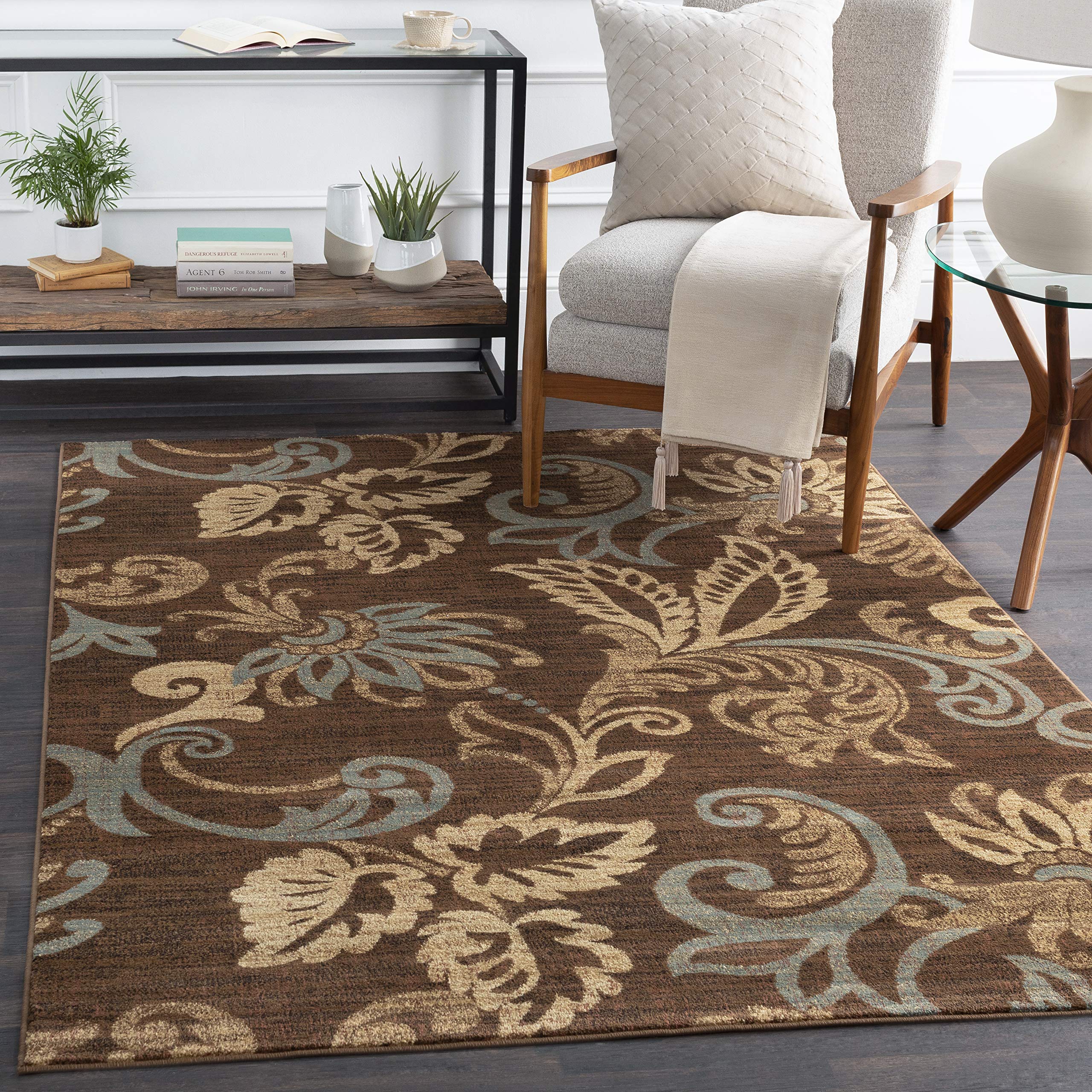 Premium Deacon Coffee Bean Pattern Transitional Area Rug 4' x 5'5 - Soft & Durable Living Room, Bedroom, or Office Decor