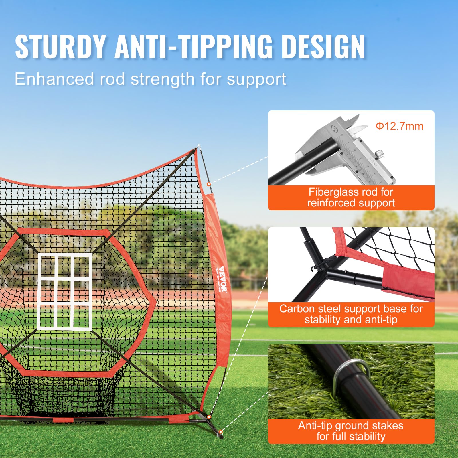 VEVOR 7x7ft Baseball Softball Practice Net - Portable Hitting Batting Catching Pitching Training Net with Carry Bag | Durable Backstop for Backyard, Field & Indoor Baseball Softball Drills | Perfect for Youth & Adult Players