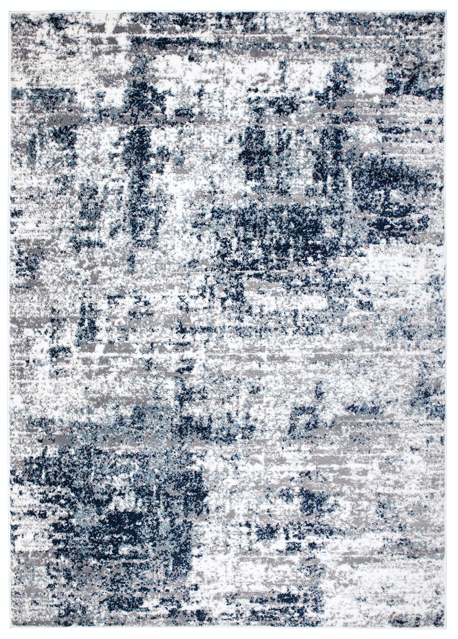Distressed Abstract Blue Area Rug 7'10