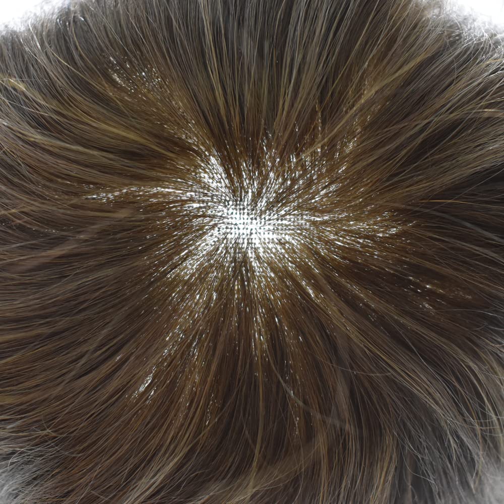 Natural Human Hair Toupee for Men - Swiss Lace Base Hair Replacement System with PU Bleached Knots | 8''x10'' Light Medium Density 5# Medium Light Brown Wig | Perfect for Daily Wear, Special Occasions & Hair Loss Solutions - SINGA HAIR