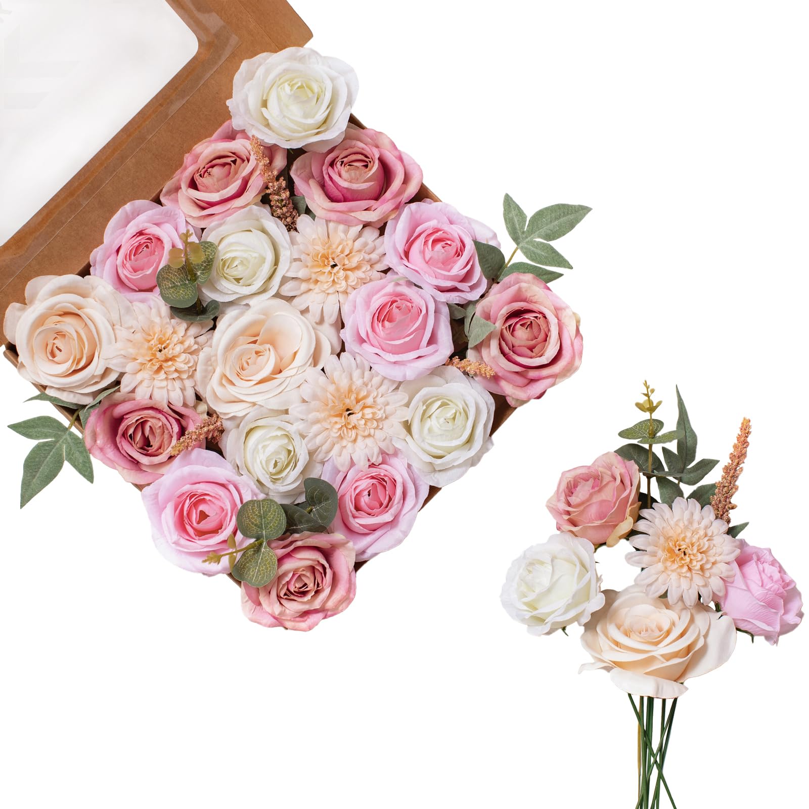 FANKO 12-Pack Artificial Silk Rose Flowers with Greenery - Realistic Fake Pink Roses for DIY Wedding Bouquets, Table Centerpieces, Party & Home Decor - Perfect for Bridal Showers, Baby Showers, and Romantic Home Decorations