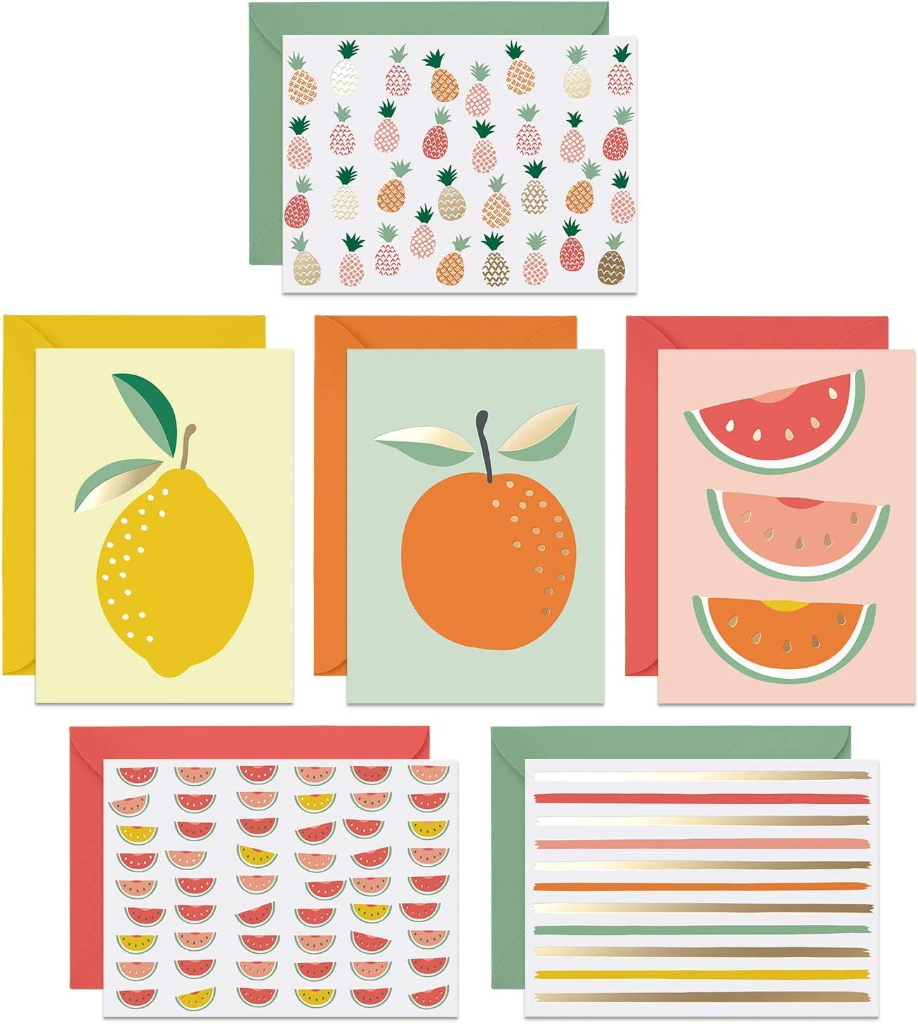Premium Blank Greeting Cards with Envelopes - 24-Pack Assorted Fruit Design Notecards, Gold Foil Accent Stationery Set for Birthday, Thank You, Wedding & All Occasions | Perfect for Handwritten Notes, DIY Invitations & Personalized Gifts