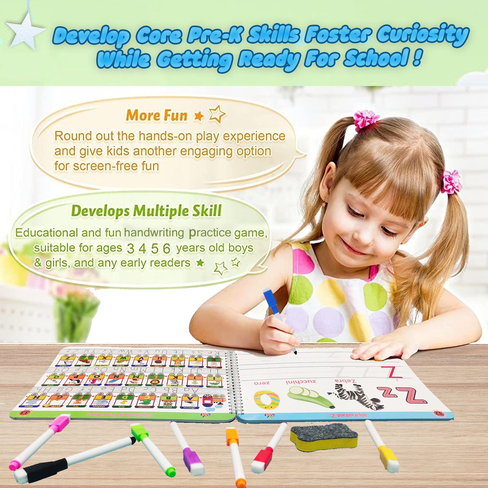 Montessori Preschool Learning Activities Workbook - ABC Letter Tracing & Handwriting Practice for Toddlers, PreK Kids | Autism Educational Toys & Busy Book for Home, Classroom & Travel Use