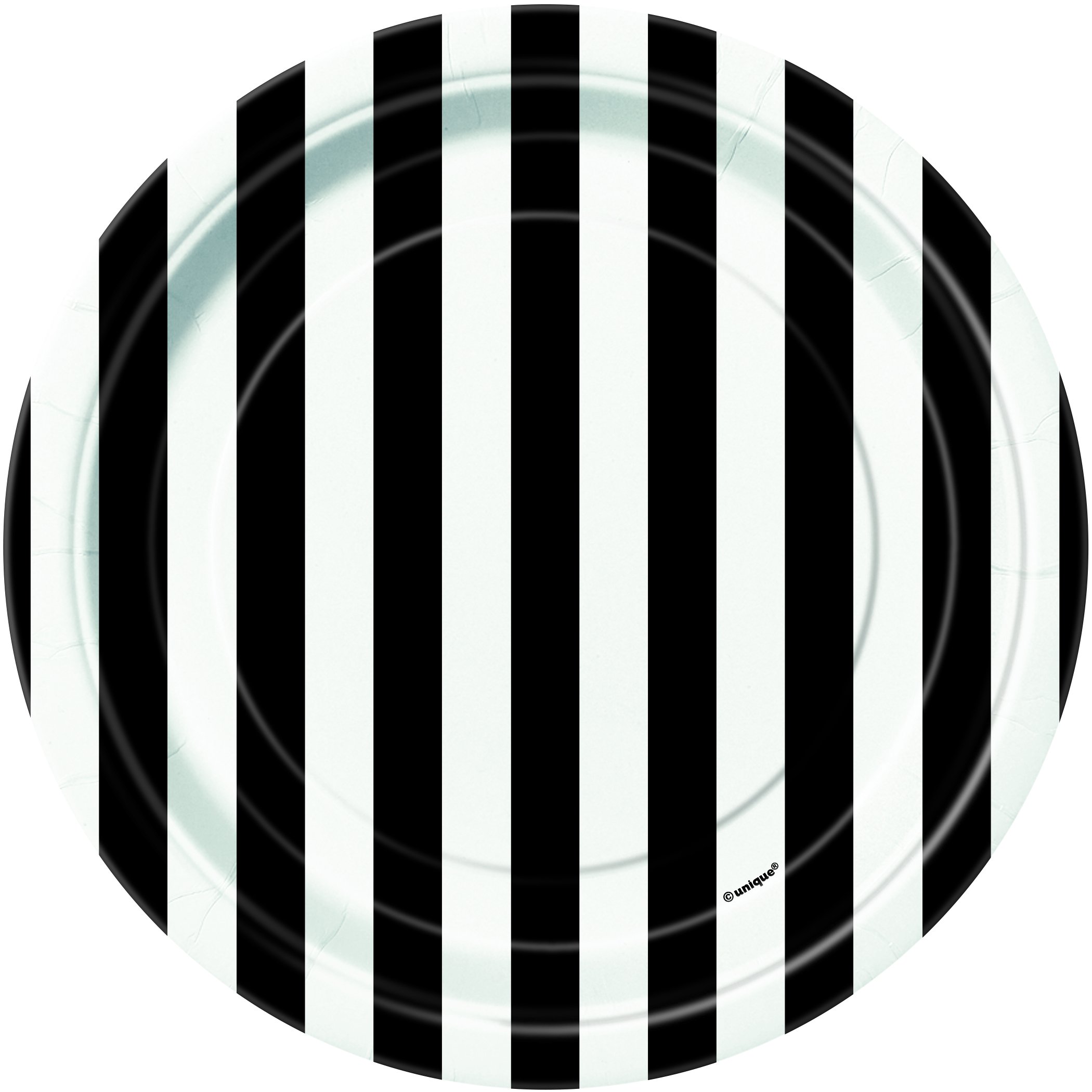 Unique Industries Black Striped Cake Paper Plates - Set of 8 | Perfect for Birthday Parties, Baby Showers & Dessert Displays