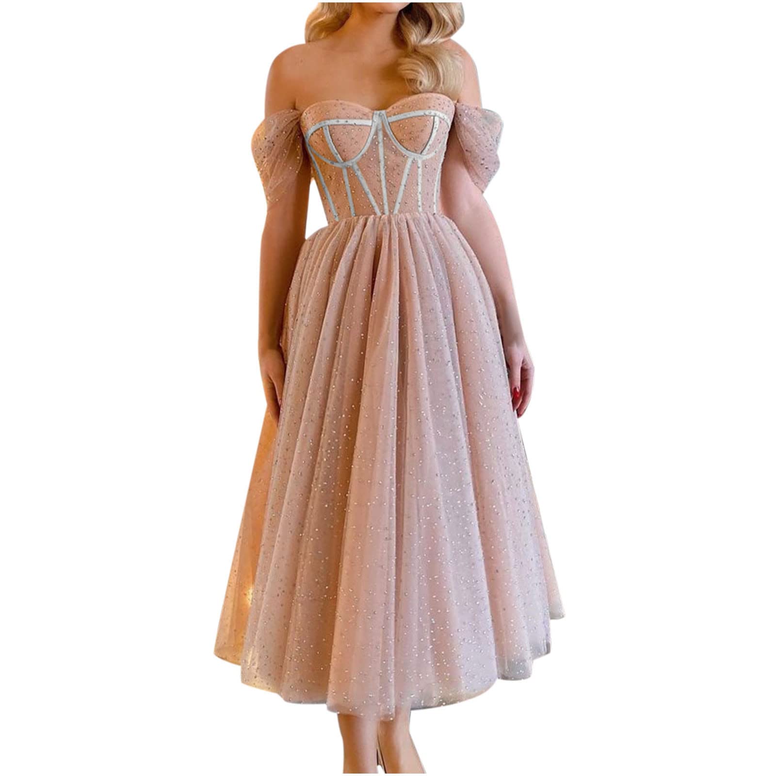 Women's Off Shoulder Wedding Dress Long Sleeve Lace Bridal Gown Sweetheart Neckline Maxi Evening Dress with Ruffles - Perfect for Beach Weddings, Formal Events & Romantic Photoshoots