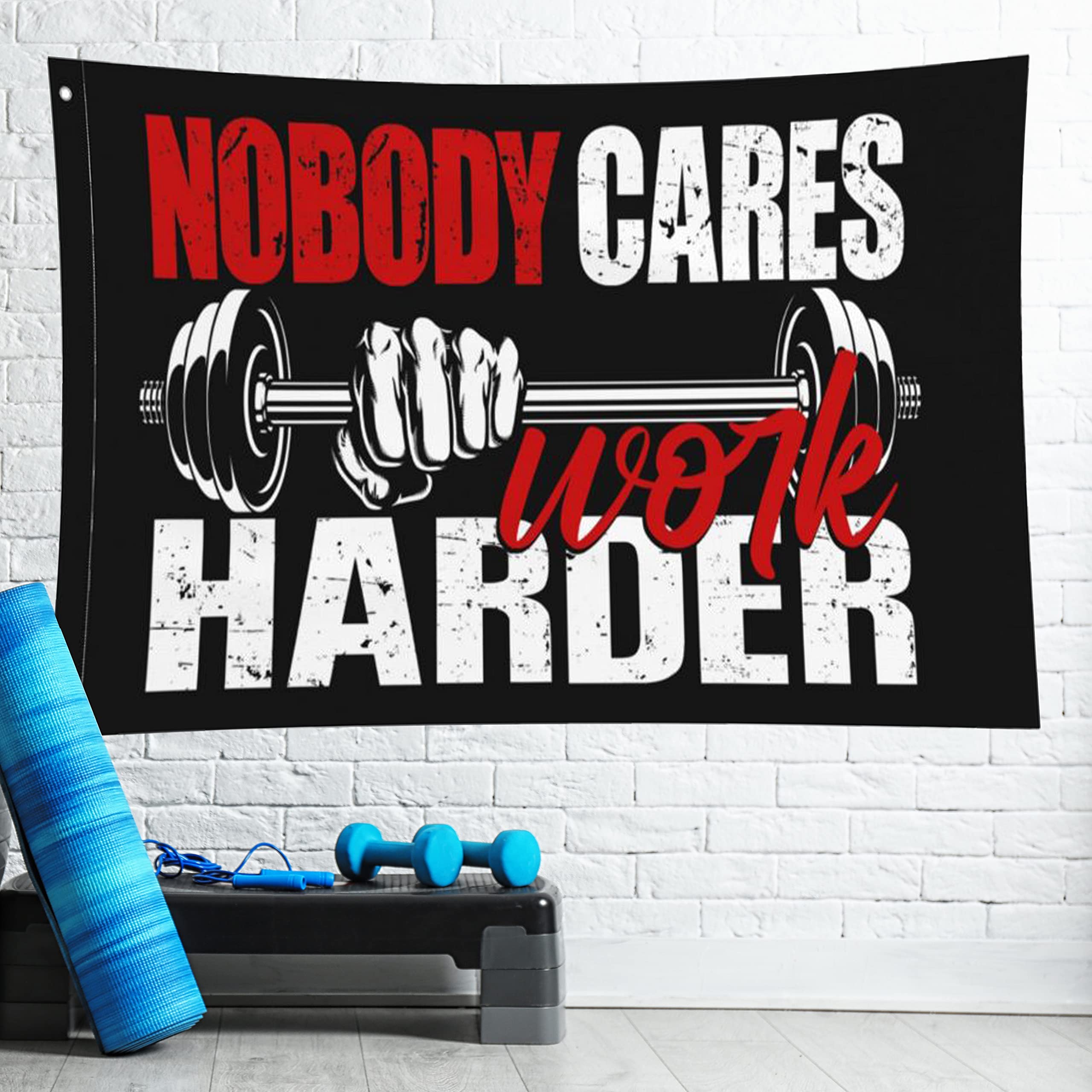 Nobody Cares Work Harder Flag 3x5 Ft - Durable Fade-Resistant Gym Banner for Indoor & Outdoor Decor - Perfect for Home Gym, CrossFit Studios, and Motivational Workout Spaces