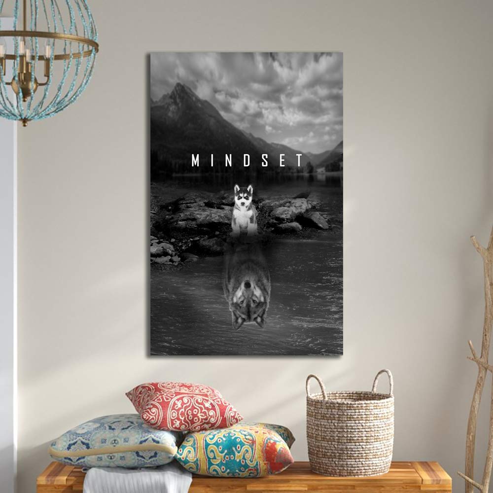 Beast Mode Motivational Canvas Wall Art - Wolf & Dog Inspirational Posters Set - Entrepreneur Success Decor for Home, Office, Living Room & Bedroom - Framed Ready to Hang Canvas Prints - Perfect for Gym Motivation & Home Office Inspiration