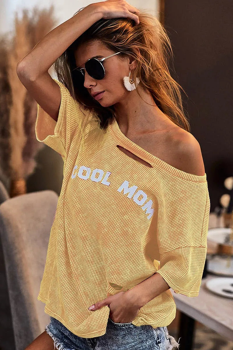 Stylish BiBi Washed Laser Cut Thermal Top for Women - Trendy Cool Mom Print Long Sleeve Shirt - Perfect for Fall Layering, Casual Outings & Everyday Comfort