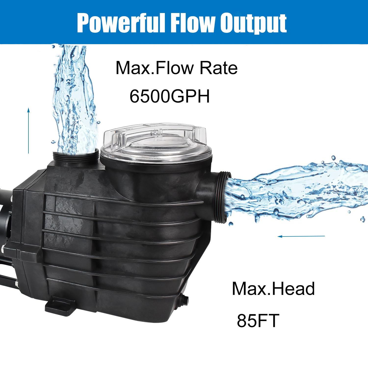 iMeshbean 2HP Inground Pool Pump - High Flow Rate 9000GPH, Dual Voltage 110-220V, Black Plastic Industrial Pool Pump for Swimming Pools, Spas, and Water Circulation Systems