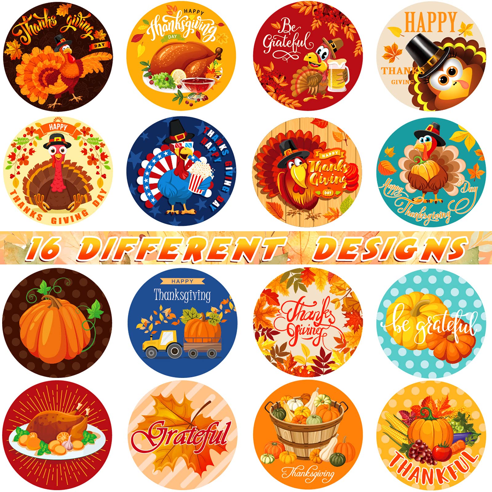 Zonon 1000-Piece Thanksgiving Stickers Set - Funny Turkey, Pumpkin & Maple Leaf Adhesive Decals for Fall Party Decorations | Perfect for DIY Crafts, Scrapbooking, Gift Wrapping & Autumn Festival Celebrations