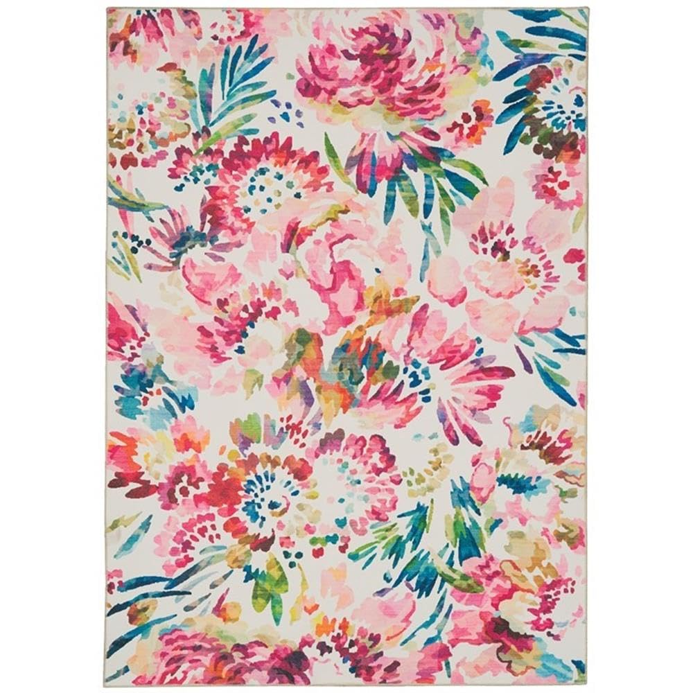 Linon Washable Gatlin Polyester 5'x7' Area Rug in Raspberry Red - Soft Non-Slip Living Room Rug for Bedroom, Dorm & Home Decor