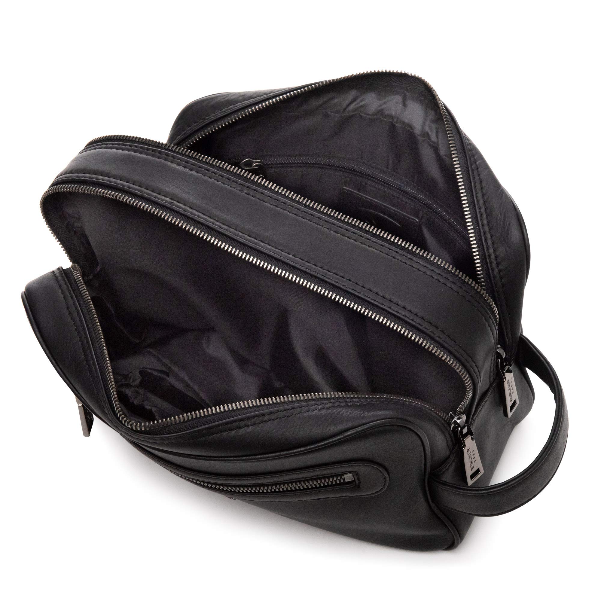 Premium Leather Toiletry Bag for Travel - BERLINER BAGS Max 2 Large Cosmetic Case for Men & Women (Black) | Perfect for Vacation, Gym & Business Trips