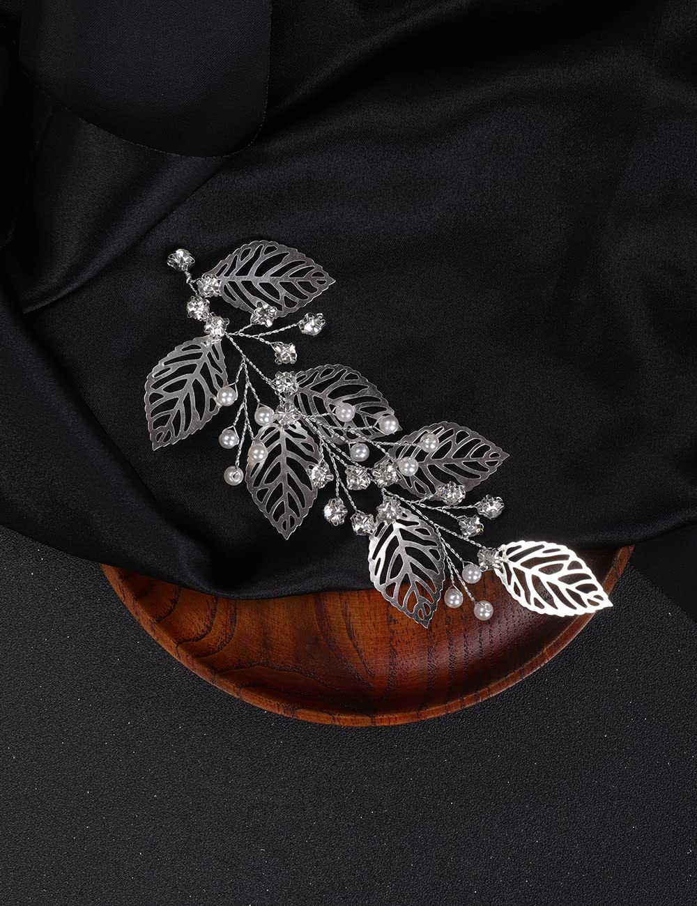 Denifery Rose Gold Leaves Hair Vine with Pearls - Elegant Bridal Hair Accessories for Weddings, Prom & Special Events (Silver)