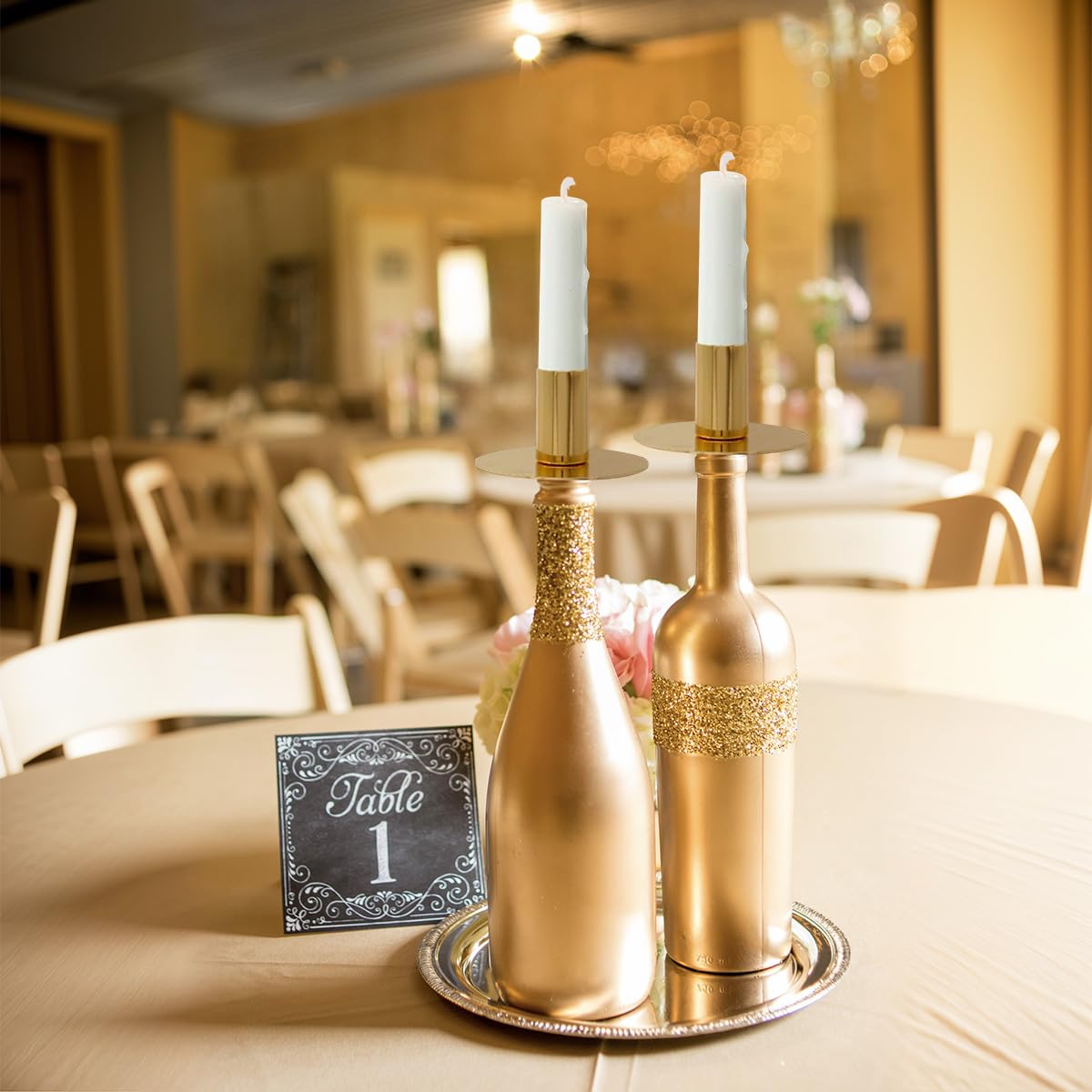 16PCS Golden Metal Taper Candle Holders for Wine Bottles - Easter, Birthday & Wedding Decor - Dripping Candle Inserts for Standard Votive Candles - Perfect for Table Centerpieces, Romantic Dinners and Holiday Decorations