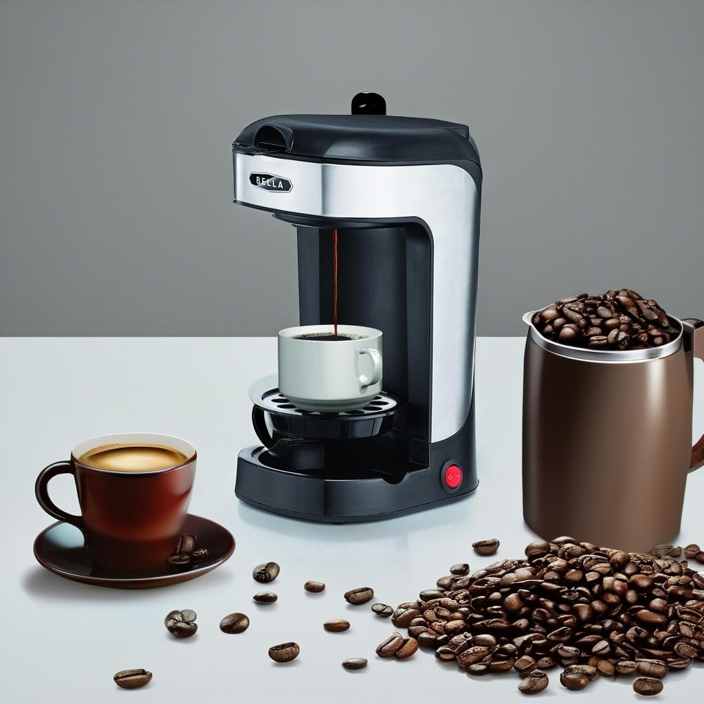 BELLA Single Serve Coffee Maker - One Scoop One Cup Brewer with Adjustable Drip Tray & Permanent Filter, Dishwasher Safe Stainless Steel - Perfect for Home, Office & Dorm Room Coffee Brewing