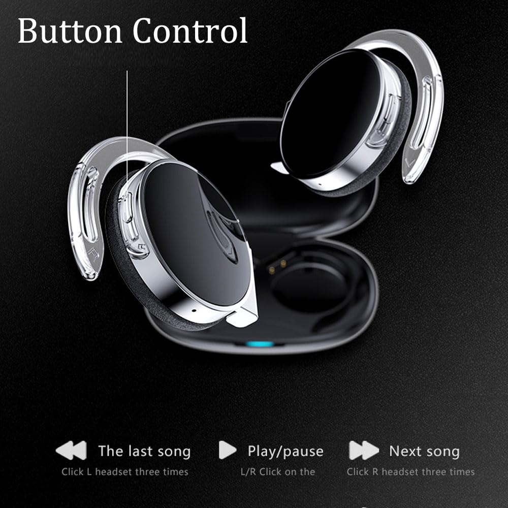 Open Ear Wireless Bluetooth Headphones - Clip On Running & Workout Earbuds with Over Ear Design for Gym, Cycling & Outdoor Sports (F2-Black)