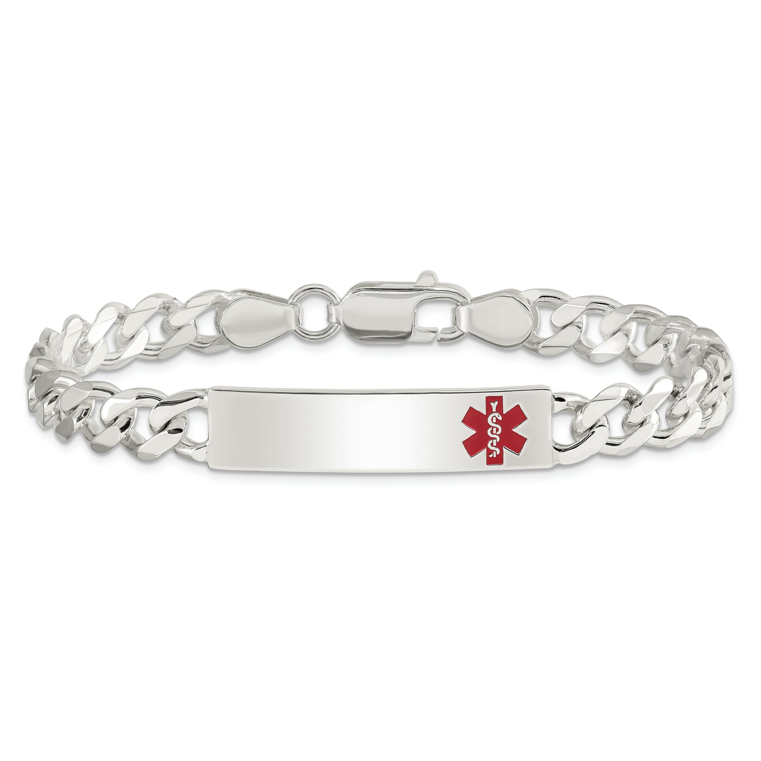 925 Sterling Silver Medical Alert ID Bracelet - Personalized Name Bar & Curb Link for Emergency Identification - Perfect for Allergies, Diabetes & Medical Conditions