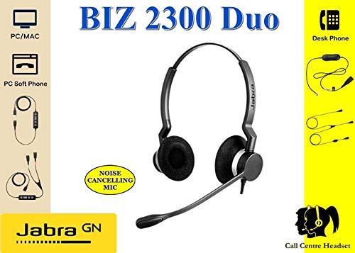 Jabra Biz 2300 USB UC Duo Wired On-Ear Headset - Noise Cancelling Office Headphones for Call Centers, Remote Work & Business Communications (Black)