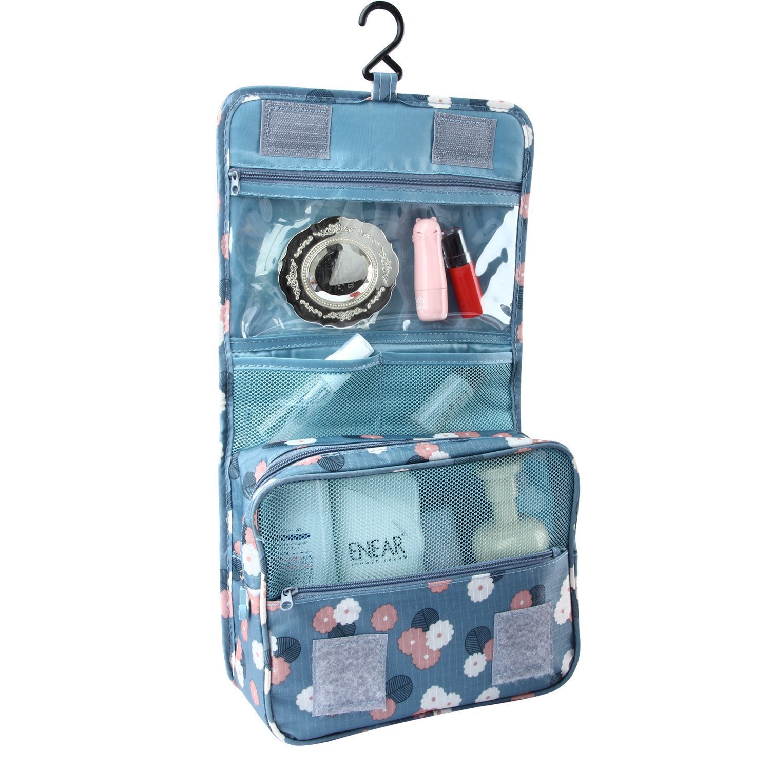 SHRBI Waterproof Hanging Toiletry Bag for Women - Multi-Function Travel Cosmetic Organizer with Hook, Portable Makeup Pouch for Shower, Gym, Camping & Vacation (Multi-Color)