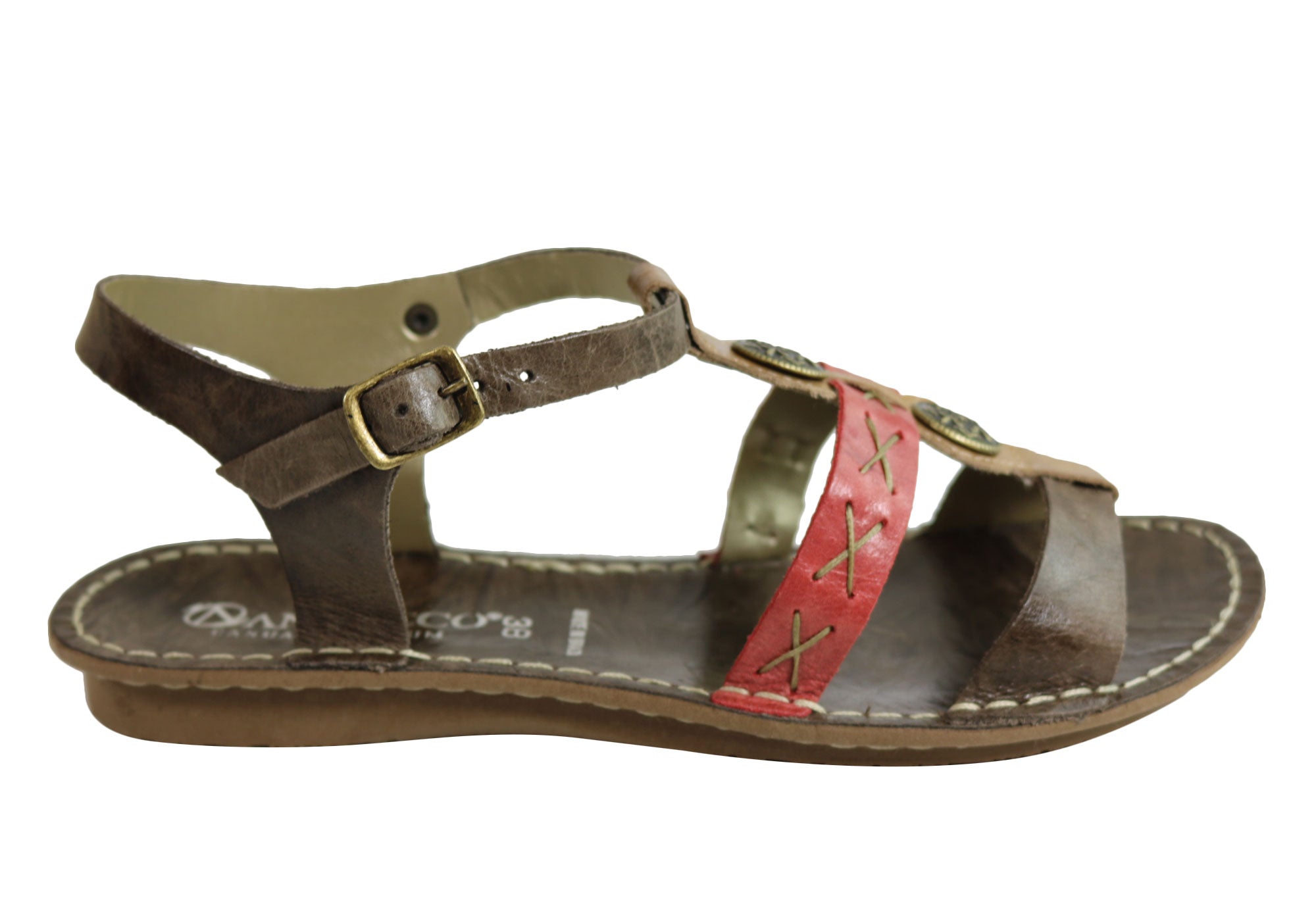 Andacco Madisson Women's Comfort Flat Leather Sandals - Handmade in Brazil - Perfect for Summer, Beach & Casual Outings