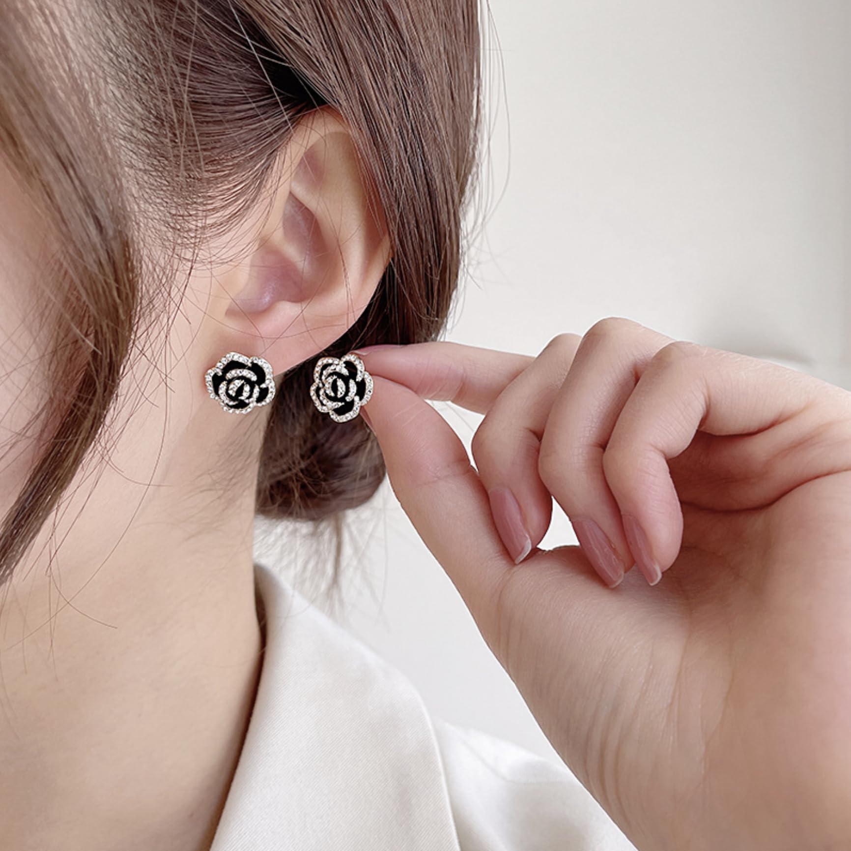 Gold Plated Cubic Zirconia Rose Flower Stud Earrings for Women - Dainty Silver Post Earrings with Clear Rhinestones | Fashion Jewelry Gift for Teen Girls & Women | Perfect for Weddings, Date Nights & Special Occasions