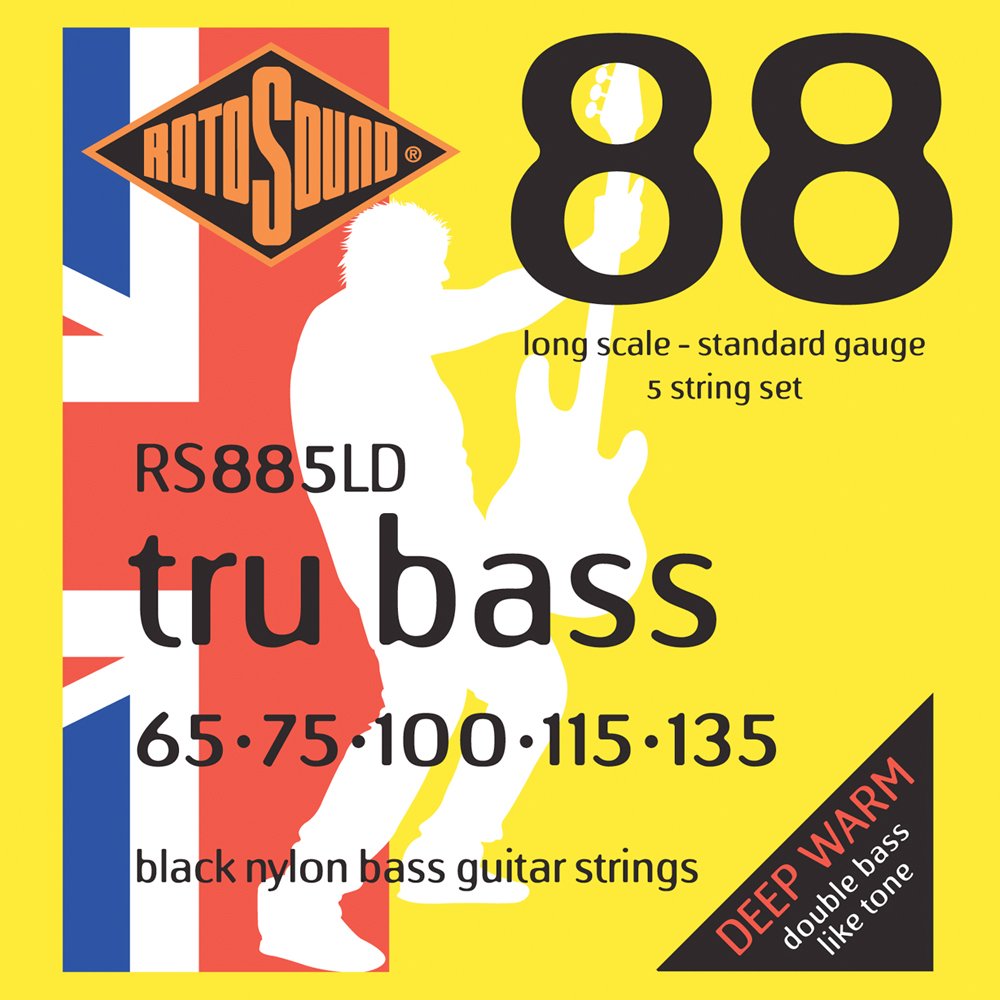 Rotosound RS885LD Black Nylon Flatwound 5-String Bass Guitar Strings (65-135 Gauge) - Perfect for Jazz, Blues & Studio Recording Sessions