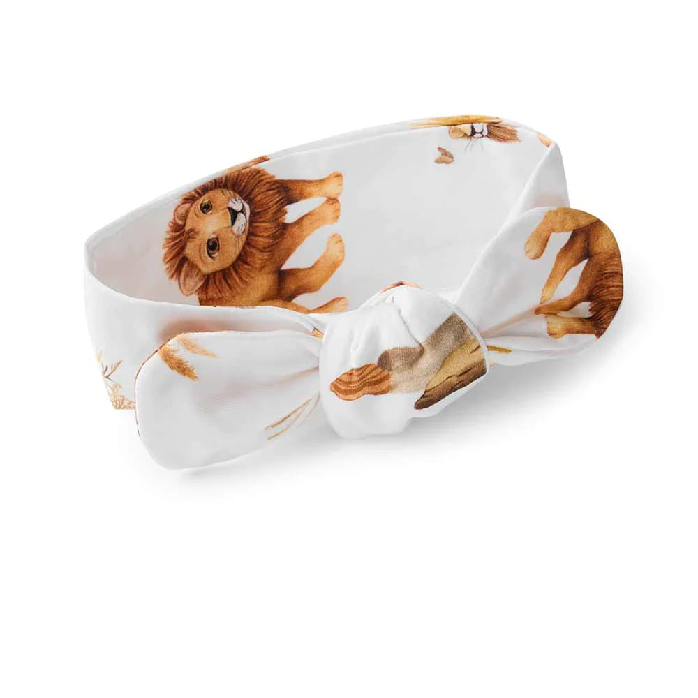 Snuggle Hunny Organic Topknot Headband for Women - Soft Stretchy Hair Band for Yoga, Workouts & Everyday Use - Lion Print Fashion Accessory