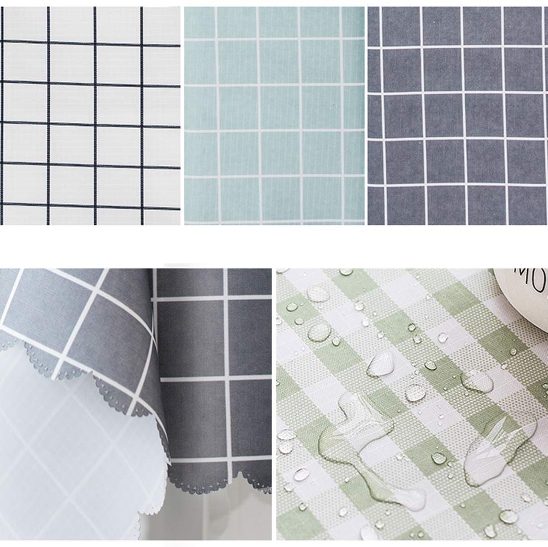 Fennco Styles Check Plaid Waterproof Scalloped 55 x 71 Inch Tablecloth - Grey Wipeable Oilproof Wrinkle-Free Table Cover for Dining Room, Kitchen, Holiday Decor & Outdoor Picnics