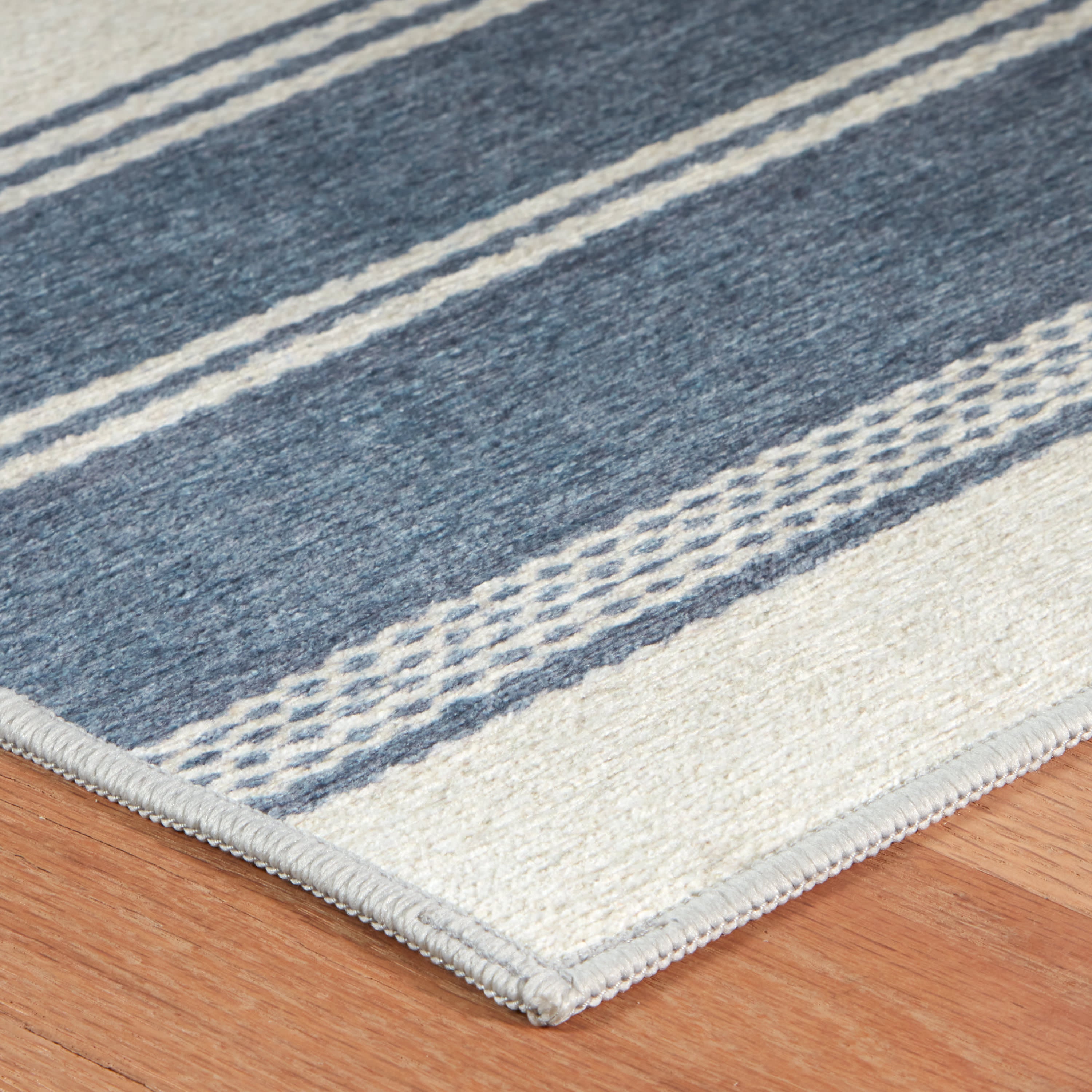 Bowman Stripe Machine Washable Rug - Soft Blue Area Rug for Living Room, Bedroom & Nursery | Easy Clean Home Decor