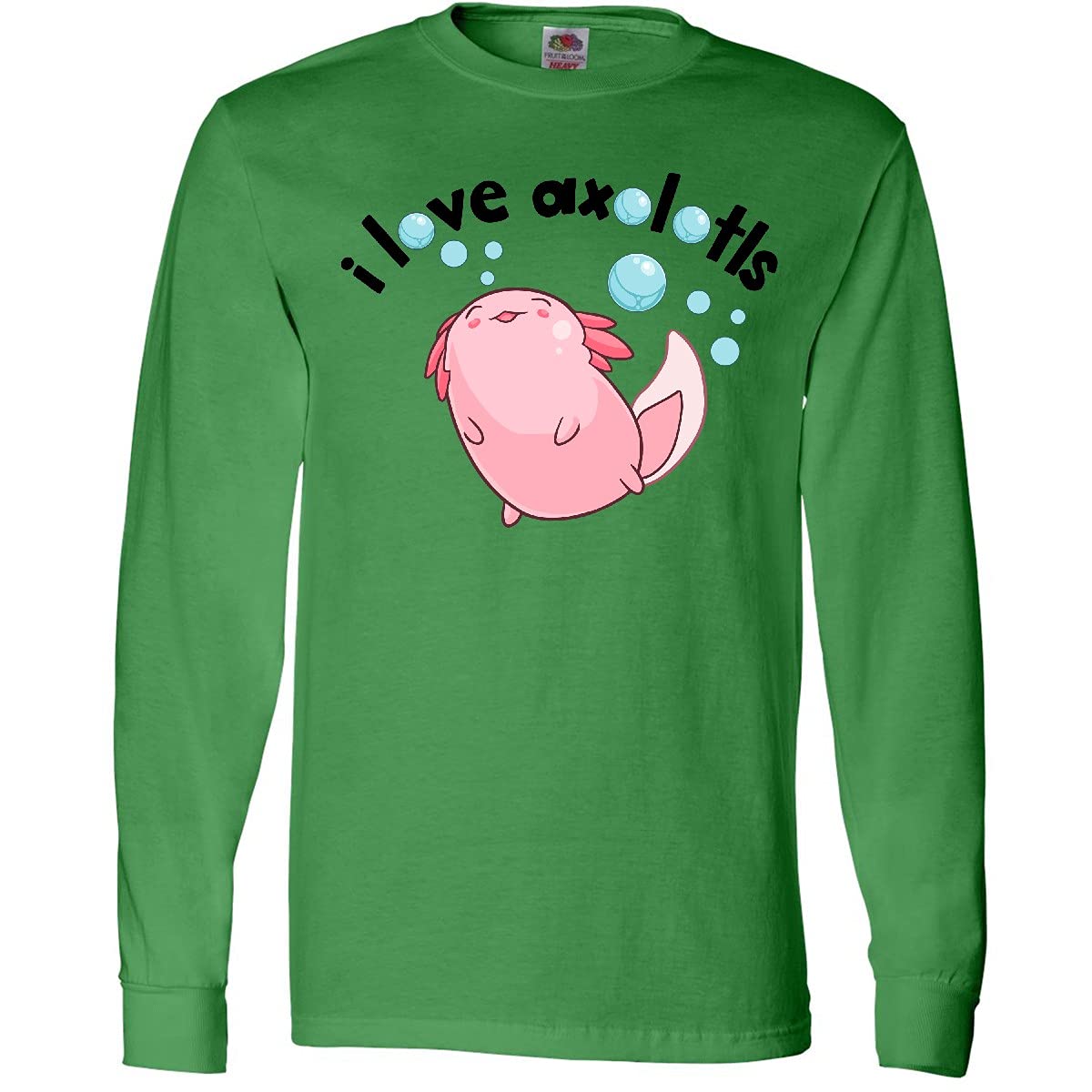 Inktastic I Love Axolotls with Bubbles Long Sleeve T-Shirt for Women & Men - Cute Axolotl Graphic Tee - Casual Wear, Gifts for Animal Lovers, Unique Birthday Present