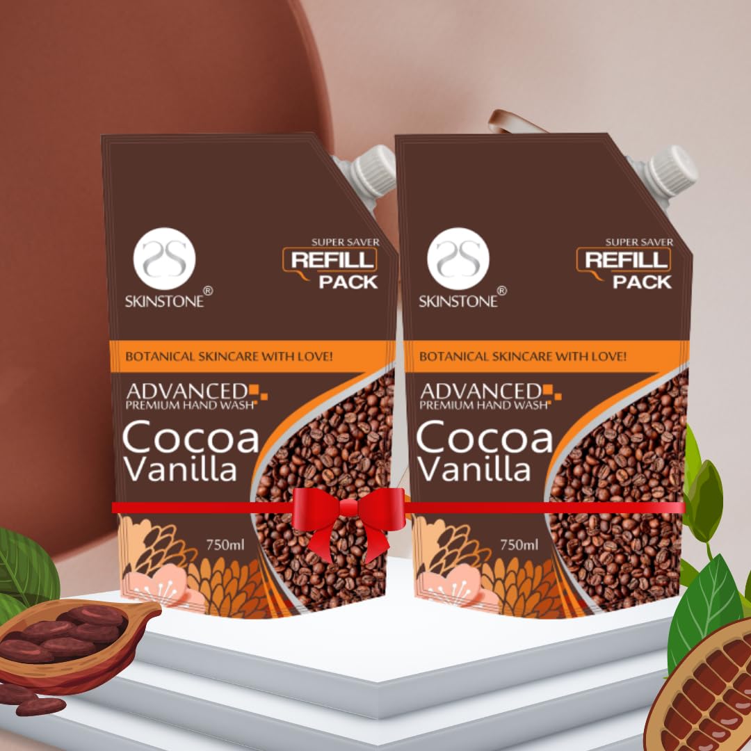 SkinStone Cocoa Vanilla Hand Wash Refill Pack - 750ml Pouch for Kitchen, Bathroom & Office | Moisturizing & Antibacterial Liquid Soap