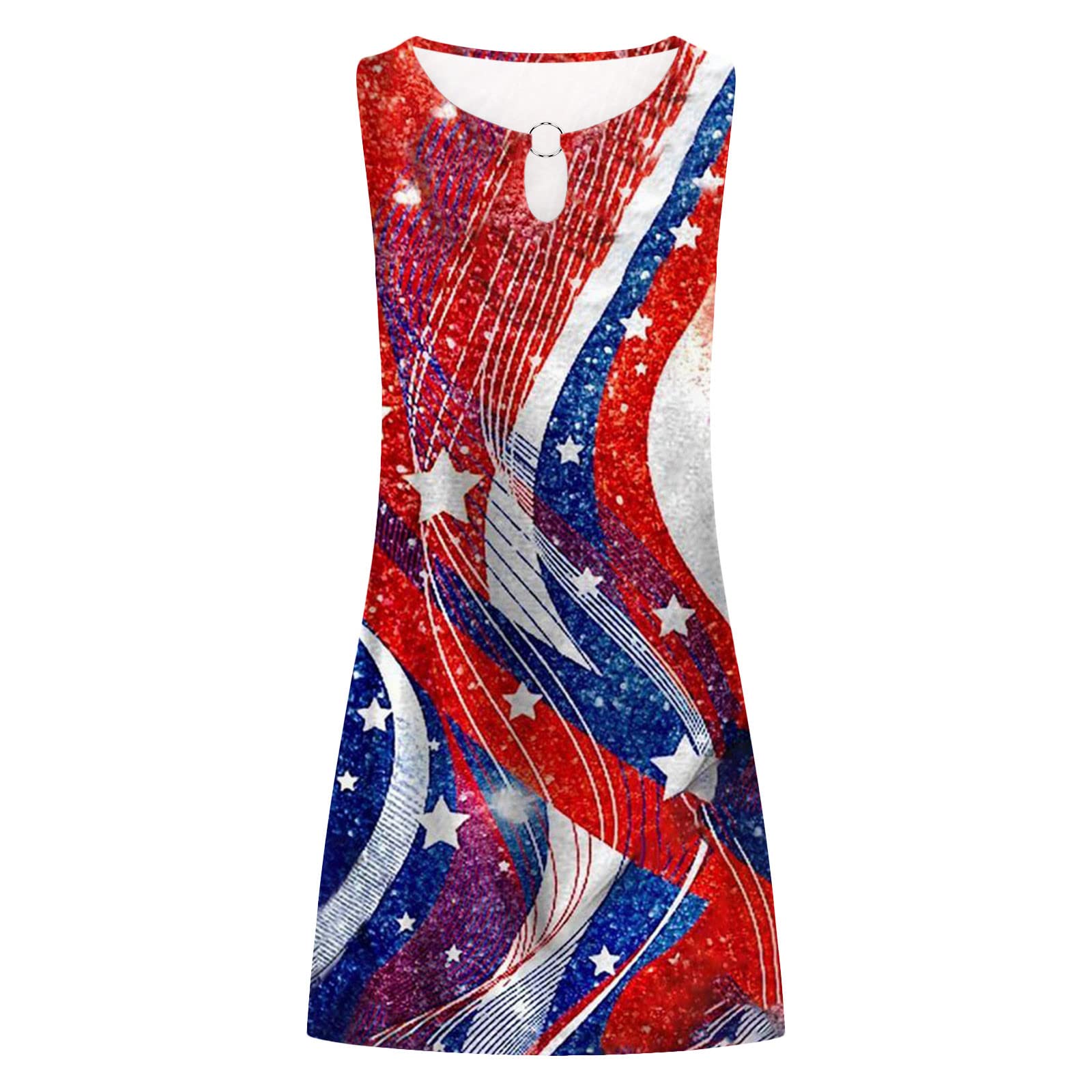 Women's Floral Print Summer Dress - Sleeveless Loose Swing Mini Dress with Hollow Out Crewneck, Casual Boho Style for Beach, Vacation & Outdoor Parties