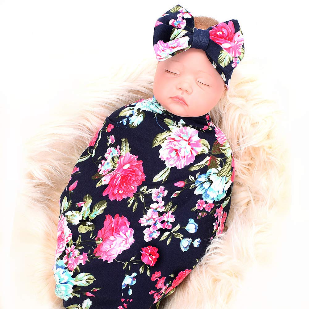 Soft Newborn Baby Receiving & Swaddling Blankets with Headband Set - Gender Neutral for Boys & Girls - Perfect for Hospital Photos, Newborn Gifts & Baby Showers