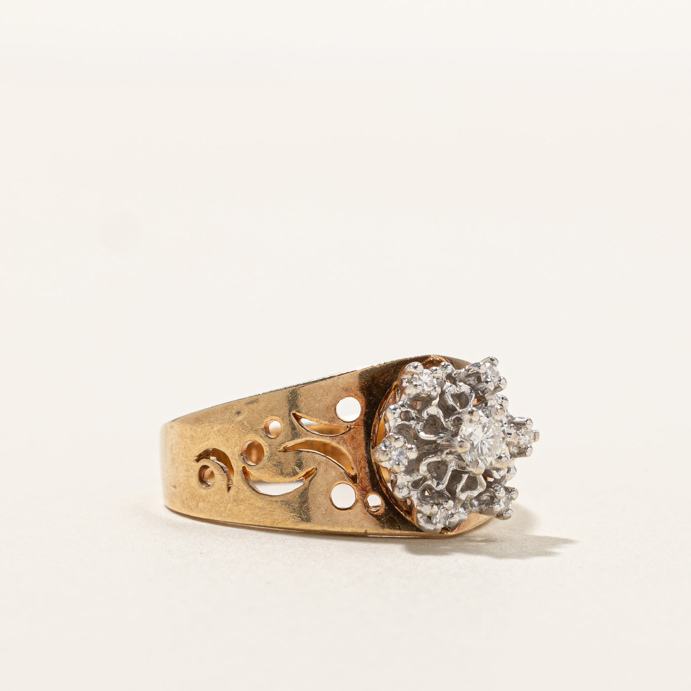 0.22ctw Filigree Diamond Cluster Ring - Size 6.5 - Elegant Wedding, Engagement & Anniversary Jewelry Gift for Women