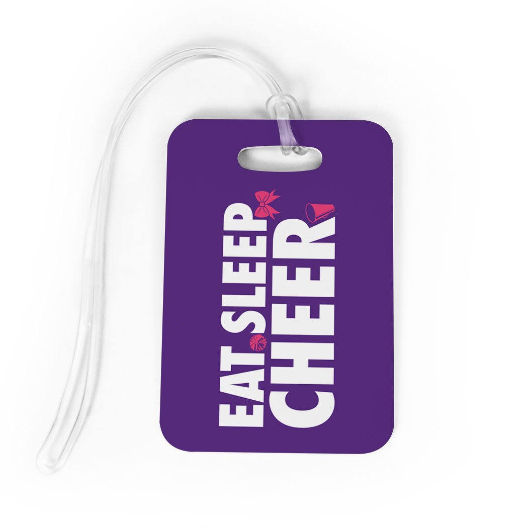 Custom Cheerleading Luggage Tag - Eat Sleep Cheer Design with Personalization | Medium Purple Bag Tag for Cheerleaders | Perfect for Gym Bags, Travel Luggage & Sports Equipment