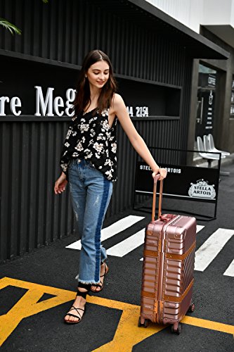 24 Inch Rose Gold Aluminum Frame Hardside Luggage with Detachable Spinner Wheels - Fashion Suitcase for Travel, Business Trips & Vacations