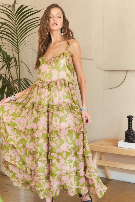 Elegant Ruffled Tiered Romantic Resort Cami Beach Maxi Dress for Women - Perfect for Summer Vacations, Beach Getaways, and Boho Chic Outfits