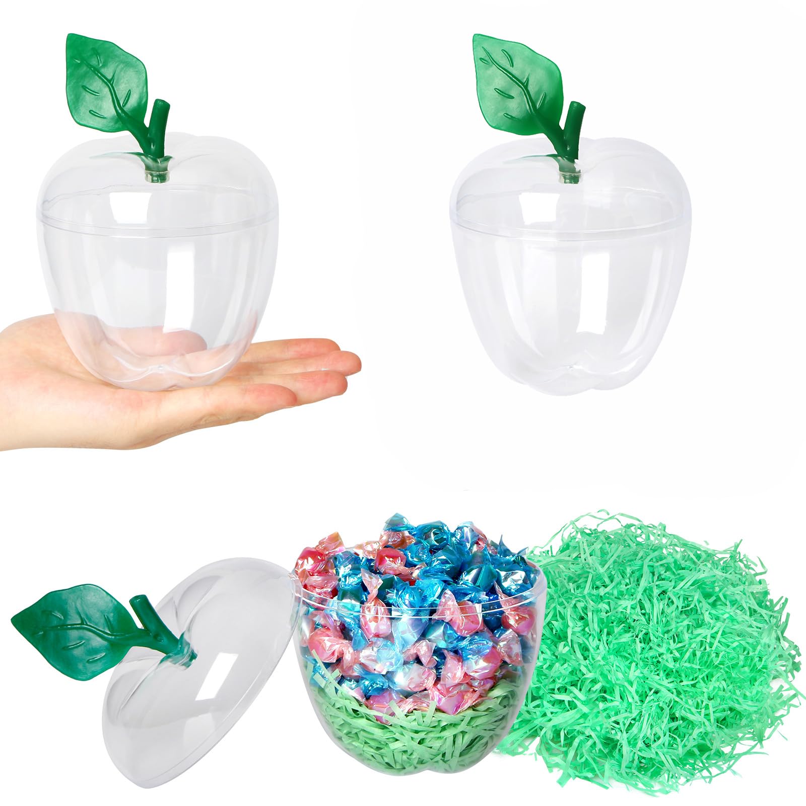 Farochy Large Clear Apple Shaped Plastic Container - 2 Pack for Candy Storage, Teacher Appreciation Gifts, Back to School Supplies & Party Decorations - Perfect for Classroom Treats, Office Snacks and Holiday Gift Packaging